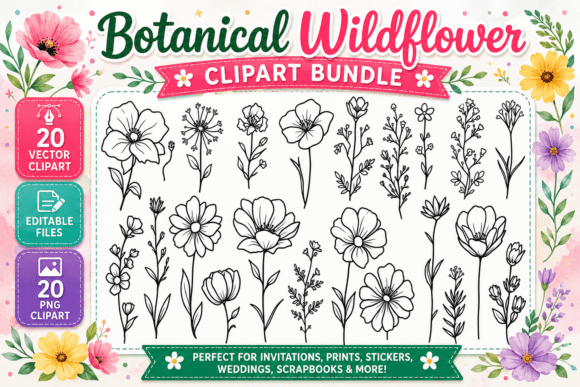 Download Botanical Wildflower Digital Clipart PNG - Clipart png Collection
