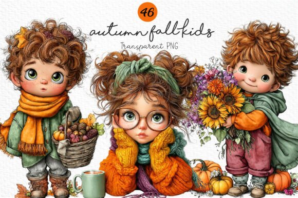 Download Whimsical Autumn Fall Kids Clipart PNG - Clipart png Collection