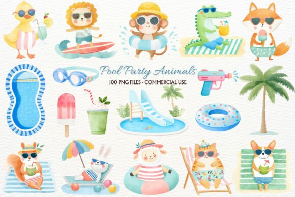 Download Pool Party Nursery Animals Clipart PNG - Clipart png Collection