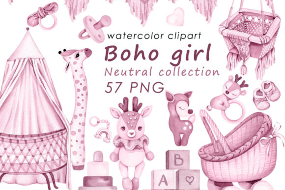 Download Baby Boho Pink Watercolor Clipart PNG - Clipart png Collection
