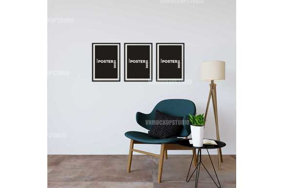 Download Interior Poster Mockup with Chair and Side Table - Poster Collection