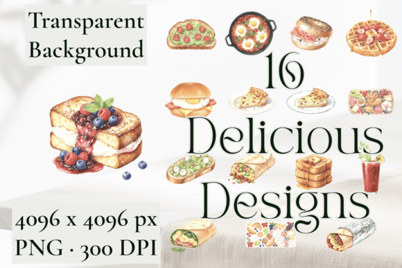 Download Watercolor Brunch Food Clipart PNG Set - Clipart png Collection