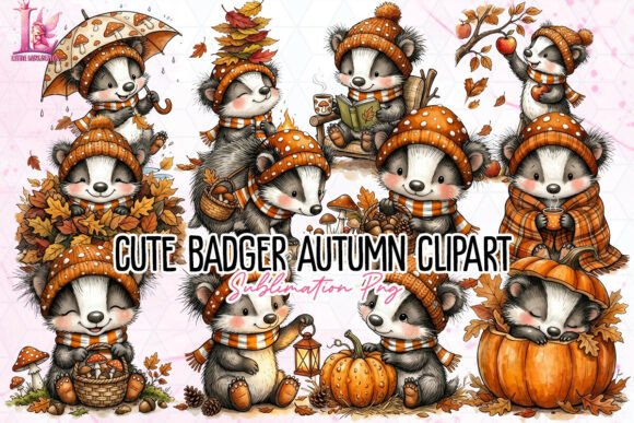 Download Cute Badger Autumn Clipart PNG - Clipart png Collection