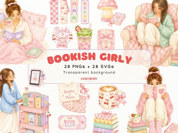 Download Cozy Bookish Girl Watercolor Clipart PNG - Clipart png Collection